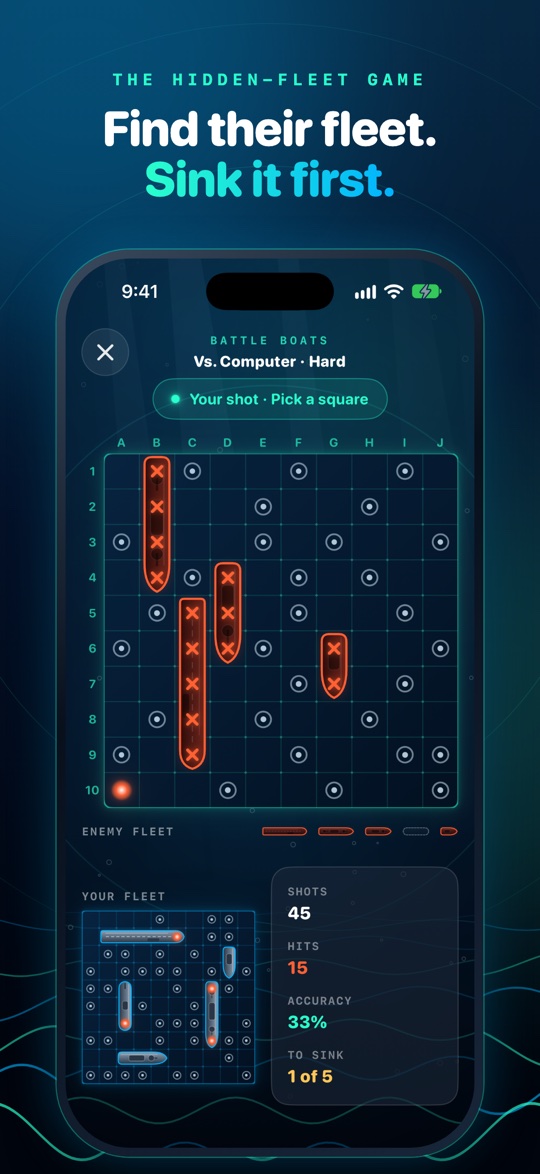Find their fleet, sink it first: the battle screen