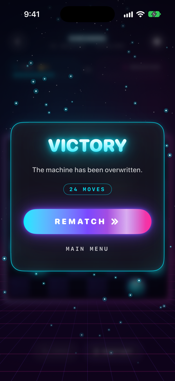 Victory screen after beating the machine