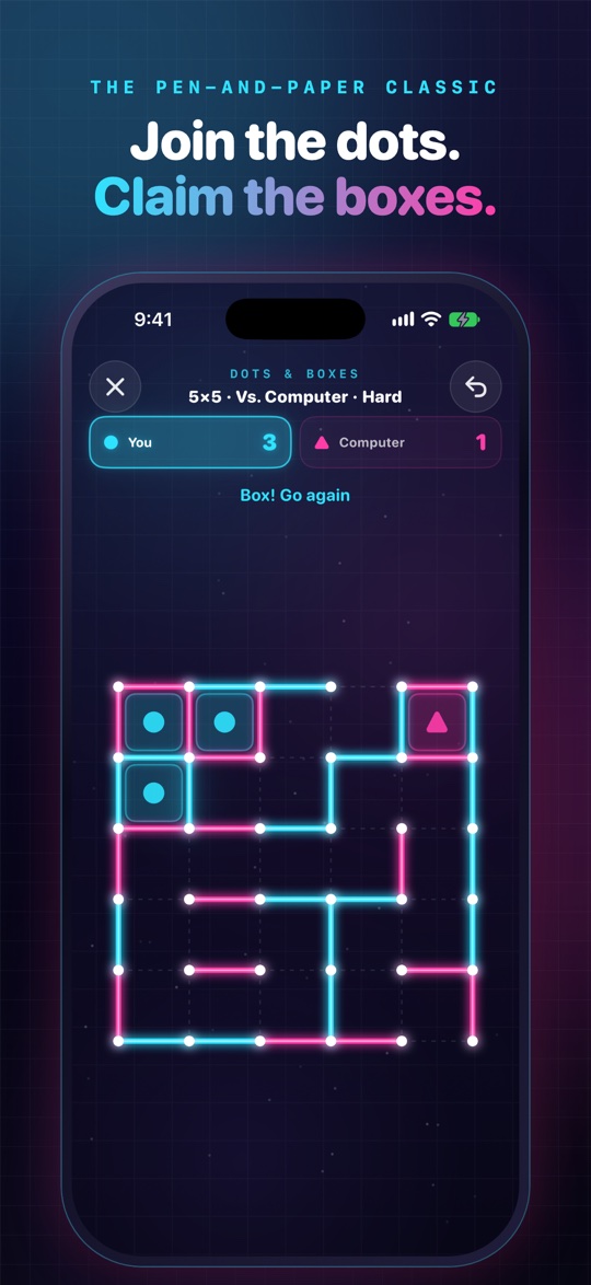 Join the dots, claim the boxes: a game against the computer