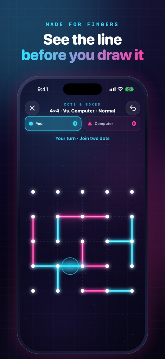 A glowing preview of the line under your finger