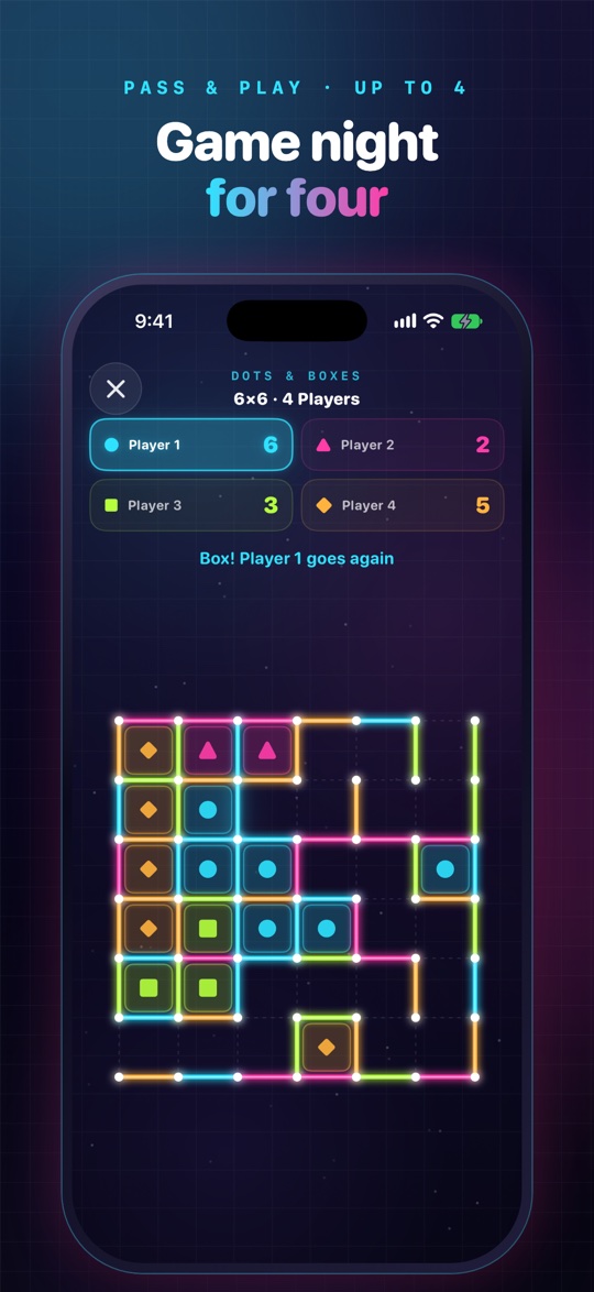 A four-player pass and play game on a 6 by 6 board