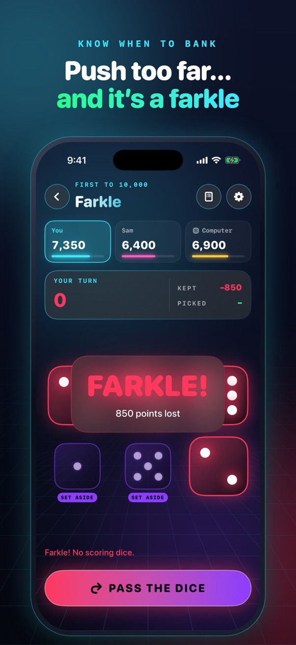 A farkle: no scoring dice, and the turn's points are lost.