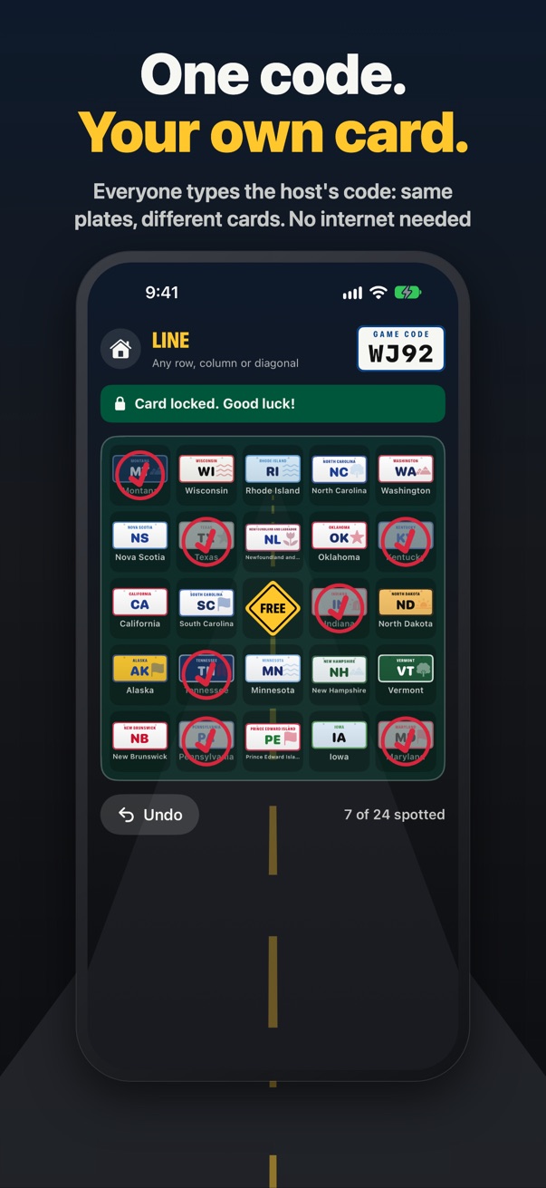 One code, your own card: a locked card showing the game code WJ92.
