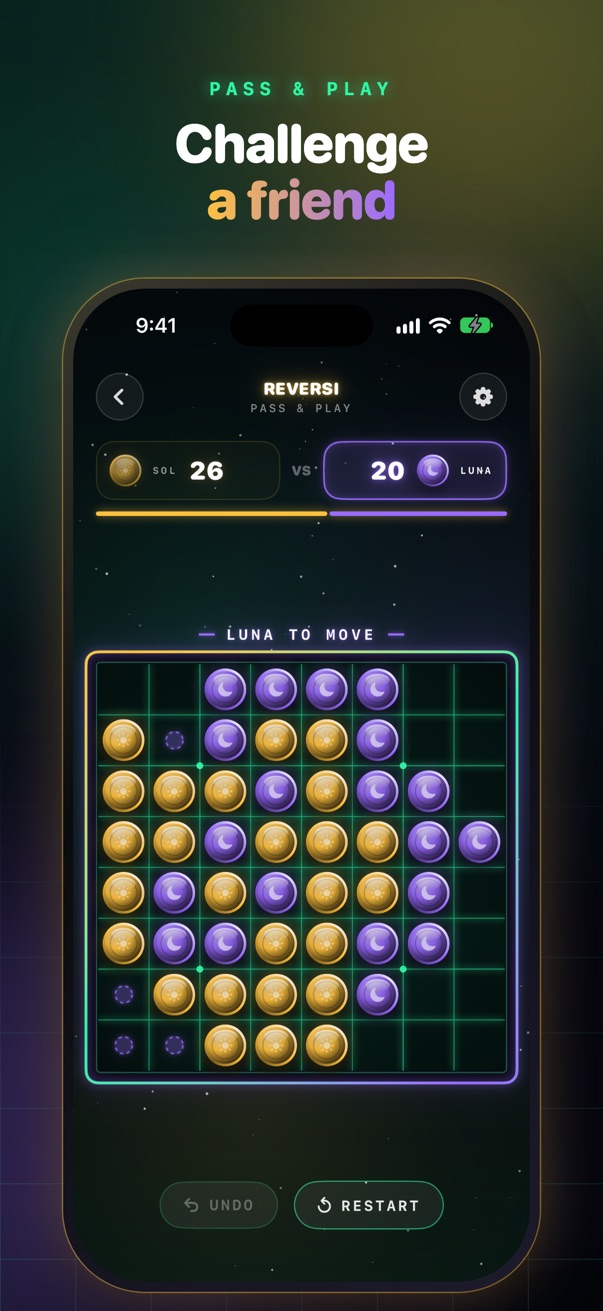 Reversi on iPhone: Pass & Play late in a close game.