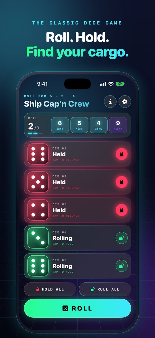 Roll. Hold. Find your cargo. The main game screen